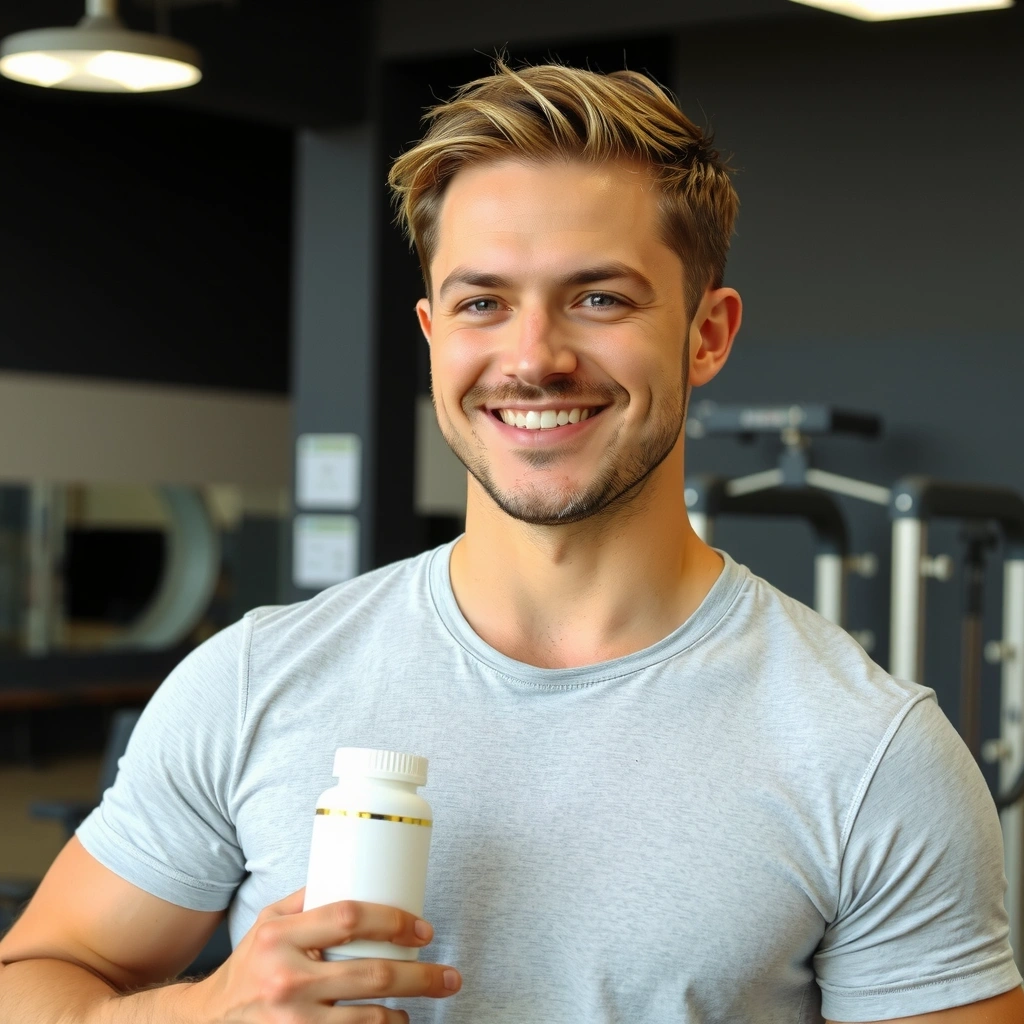 Athletic man taking supplements