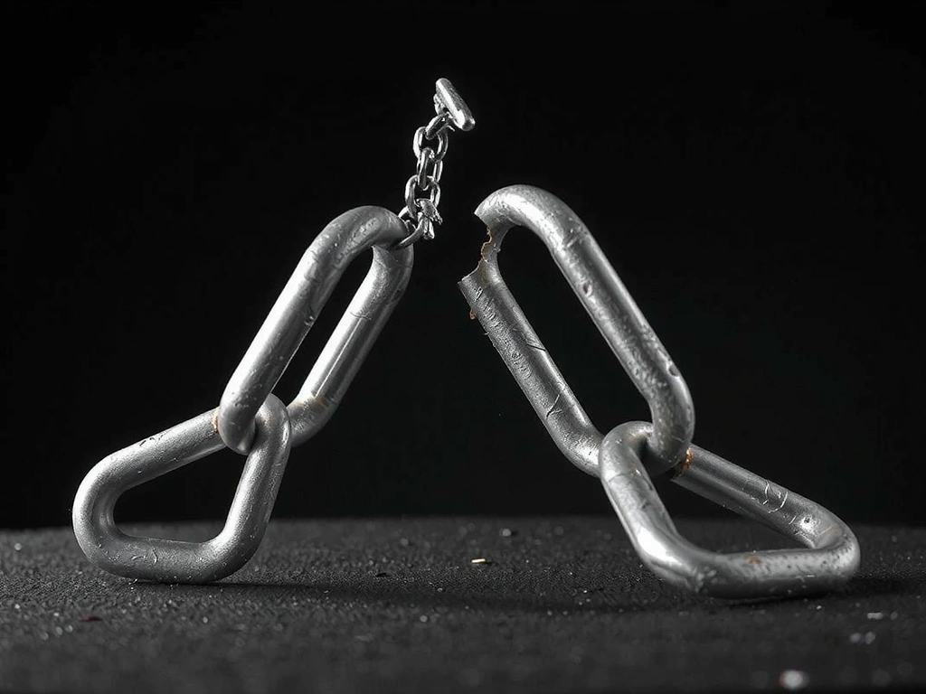 Broken chain links, illustrating limitation of liability or broken promises.